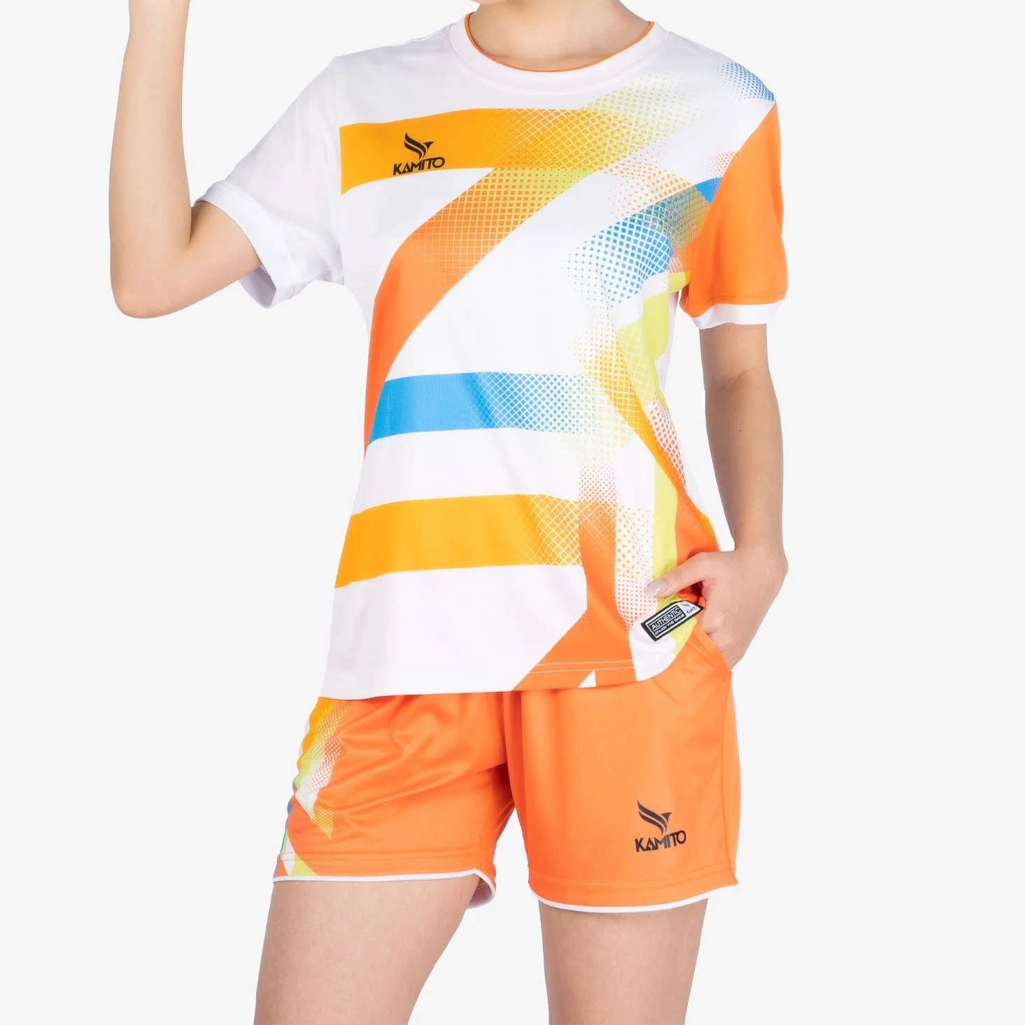 Bộ quần áo cầu lông Kamito Smash nữ - Trắng cam chính hãng